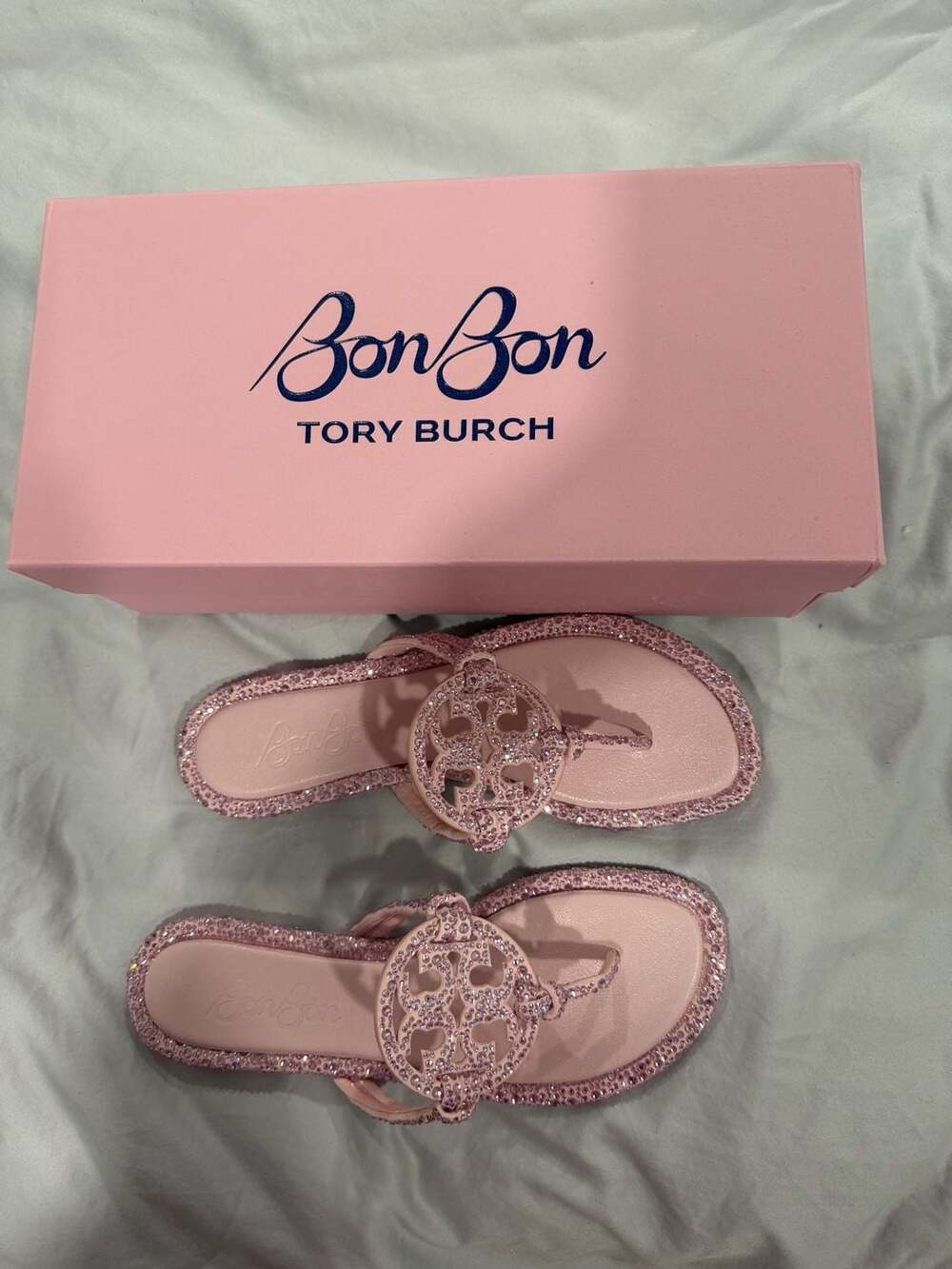 Tory Burch BonBon Rhinestone Embellished Miller Sandals Pink Size 8.5